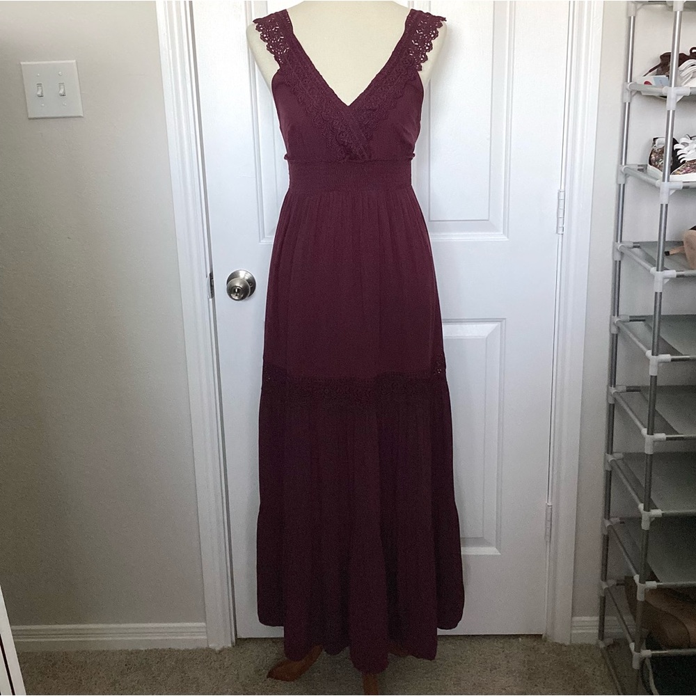 \Altar’d State\ Plum Crochet Maxi Dress